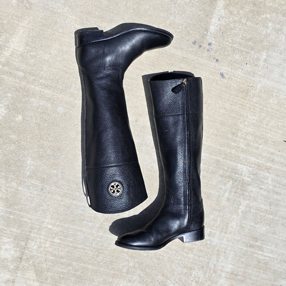 Tory Burch Black Junction Tall Riding Boot Soft Pebbled Leather SIZE 6M - Picture 6 of 8